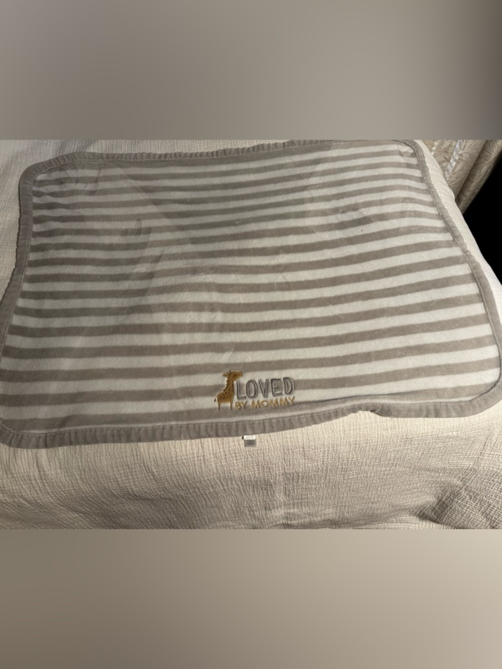 Just One You By Carter’s “Loved By Mommy” Baby Blanket Unisex Striped Gray White
